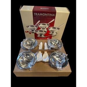 Tramontina 8 Pc Ice Cream Dessert Bowl Set Stainless Steel 18/10 Silver Spoons